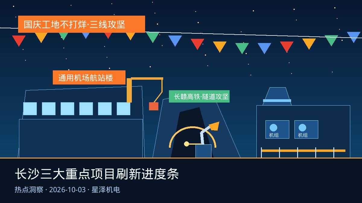 国庆工地不打烊！坪塘通用机场冲刺航站楼、长赣高铁5000建设者攻坚隧路、梅溪湖能源站年底试运营：从机场动力中心到集中供能枢纽，机电装置行业的假期机缘清单