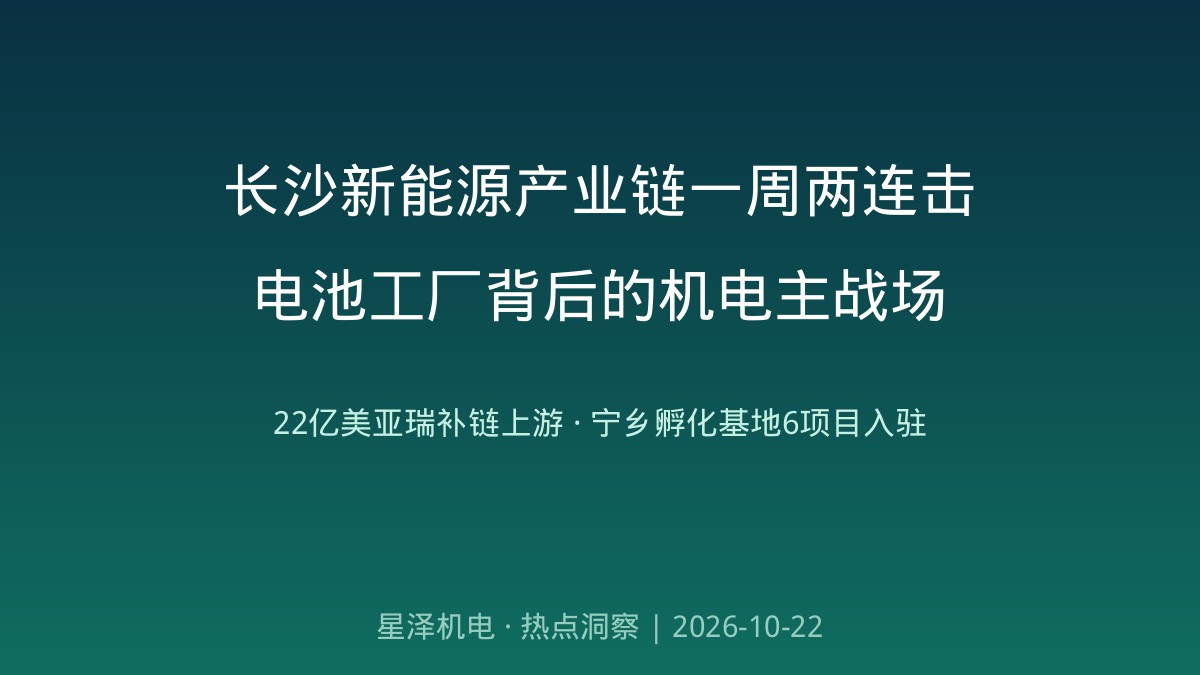22亿元美亚瑞落子望城、6大前沿项目扎堆宁乡！长沙新能源产业链一周“两连击”：电池级纤维素醚添补上游空缺、单壁碳纳米管纯度99.9%冲刺量产——从资料厂房到中试基地，干净车间、变配电与储能配套正是机电装置的主战场